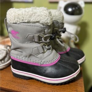 Sorel Kids Black and Pink Waterproof Boots